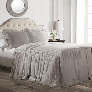 New LUSH Gray Ruffle Bedspread 3-Piece Set Super Soft Lightweight Double | FULL